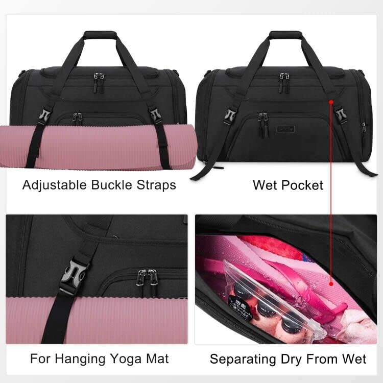 Gym Duffle Bag for Women Men 40L Waterproof Sports Travel Duffel Bags with Shoe Compartment,Wet Pocket Large Weekender Overnight with Toiletry Bag,Black - Image 5