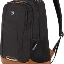 SwissGear 5505 Cecil 16” Laptop Backpack Black Canvas/Brown – Daily Laptop Bag with Gear Attachment Options – Multiple Organizer Pockets & Padded Shoulder Straps